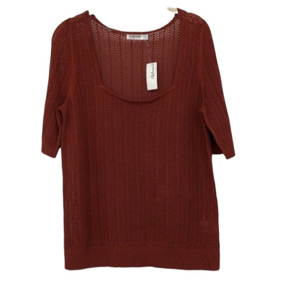 Reitmans NWT Burnt Orange crochet sheer  square neck 2/3 sleeve top